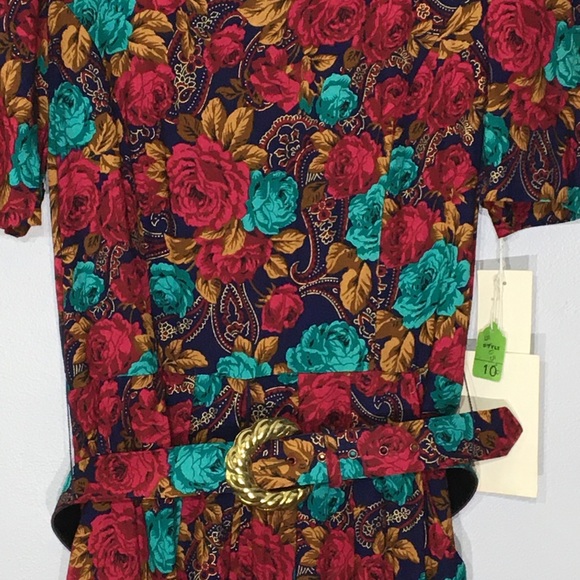 Vintage NWT 90s Dark Cottagecore Floral Dress Belt - Picture 7 of 16